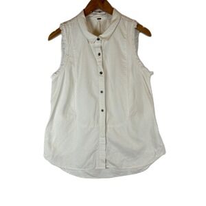 Free People White Sleeveless Button Down Shirt Top Frayed Edges Boho S‎